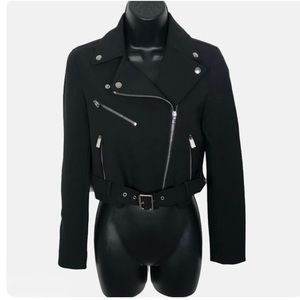 Club Monaco Lacarrah Black Moto Inspired Crop Jacket $288 Women's Sz XS